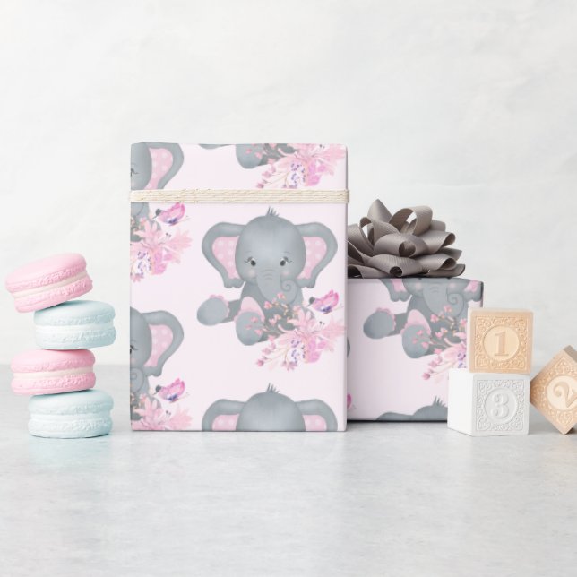 Papel De Presente Elegante elefante em aquarela (Chá de bebê)