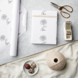 Papel De Presente Elegante Embrulho de Arte de Linha de Rosa