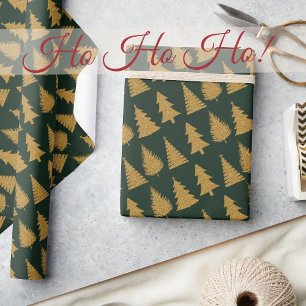 Papel De Presente Elegante Emerald Green Dourada Árvores de Natal