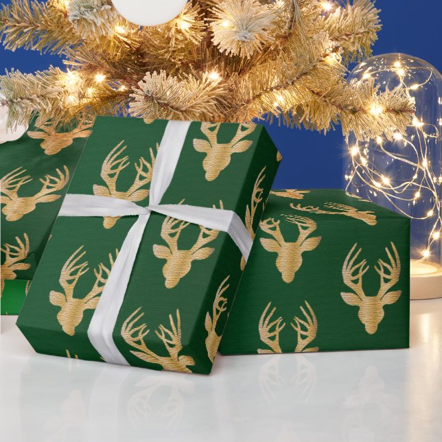 Papel De Presente Elegante Emerald Green Dourada Reindeer Gift (Feriados)