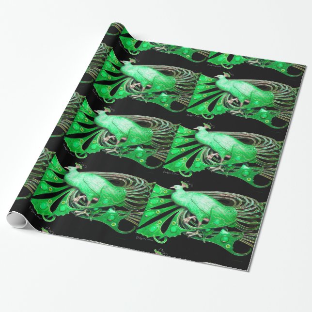 PAPEL DE PRESENTE ELEGANTE EMERALD GREEN PEACOCK JEWEL E PEDRAS GEM (Desenrolado)
