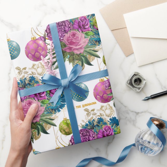 Papel De Presente Elegante Enfeite Floral de Natal Personalizado (Presentear)