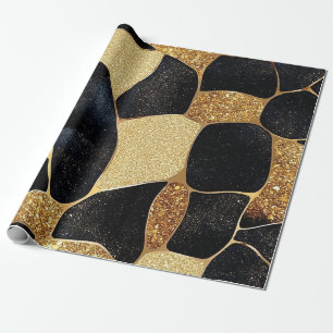 Papel De Presente Elegante Estampa Animal Dourado e Preto com Brilho
