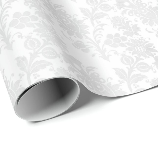 Papel De Presente Elegante Estampa Floral em Damasco Branco (Ponta do rolo)