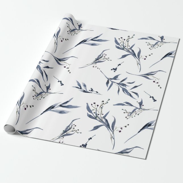 Papel De Presente Elegante Eucalyptus Folhas e Berries (Desenrolado)