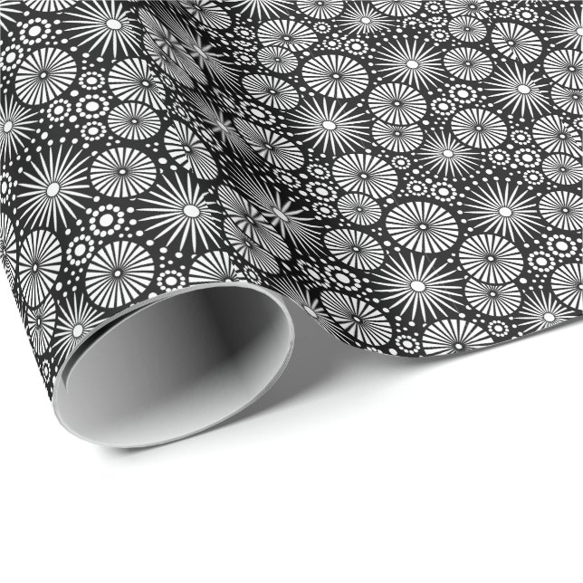 Papel De Presente Elegante Explosão de Estrelas Flores Geométricas P (Ponta do rolo)