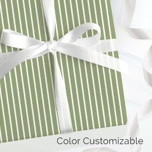 Papel De Presente Elegante Faixa Fina Verde e Branco Minimalista