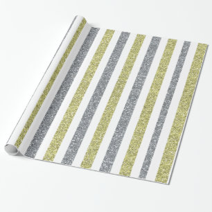 Papel De Presente Elegante Faixa Verde Prateada com Brilho para Feri