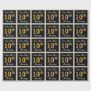 Papel De Presente Elegante, Faux Dourado 10º Aniversário + Nome Pers