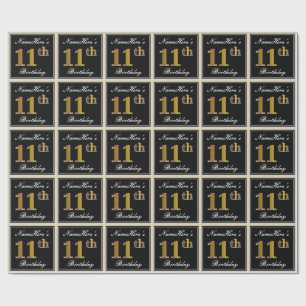 Papel De Presente Elegante, Faux Dourado 11 Birthday + nome personal