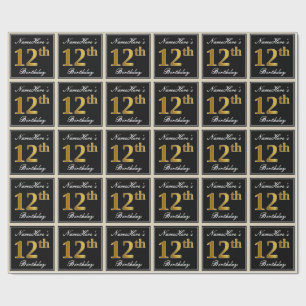 Papel De Presente Elegante, Faux Dourado 12 Birthday + nome personal