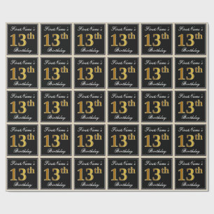 Papel De Presente Elegante, Faux Dourado 13 Birthday + nome personal