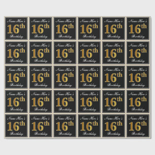 Papel De Presente Elegante, Faux Dourado 16º Aniversário + Nome Pe