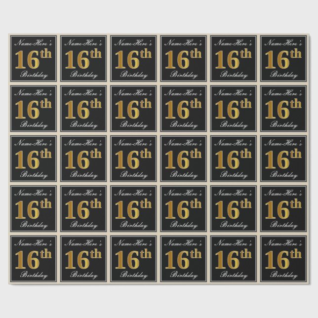 Papel De Presente Elegante, Faux Dourado 16.º Aniversário + Nome Per (Aberto)