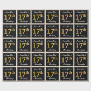 Papel De Presente Elegante, Faux Dourado 17º Aniversário + Nome Pe