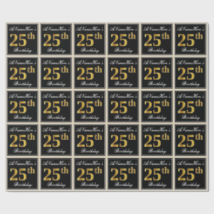 Papel De Presente Elegante, Faux Dourado 25 Birthday + nome personal