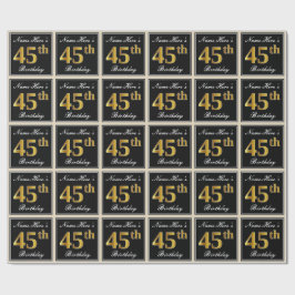 Papel De Presente Elegante, Faux Dourado 45º aniversário + Nome Pers
