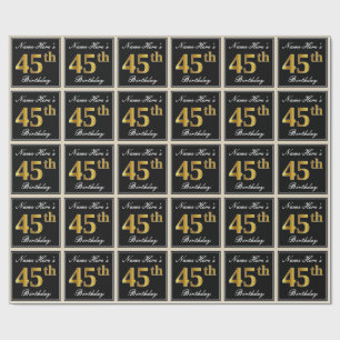 Papel De Presente Elegante, Faux Dourado 45º aniversário + Nome Pers