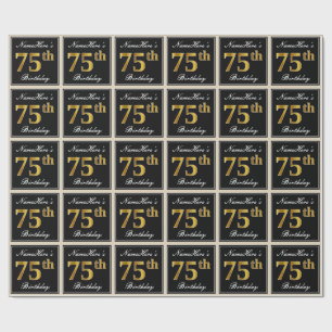 Papel De Presente Elegante, Faux Dourado 75º aniversário + Nome Pe