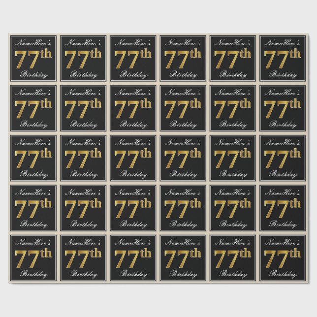 Papel De Presente Elegante, Faux Dourado 77.º Aniversário + Nome Per (Aberto)