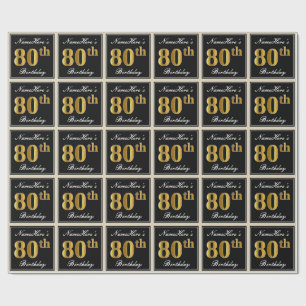 Papel De Presente Elegante, Faux Dourado 80 Birthday + nome personal