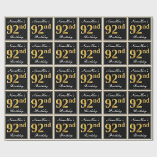 Papel De Presente Elegante, Faux Dourado 92º Aniversário + Nome Pe