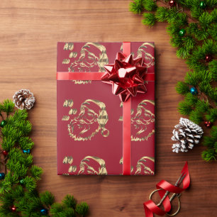 Papel De Presente Elegante Faux Dourado Pai Natal Vermelho