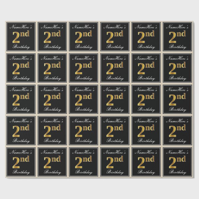 Papel De Presente Elegante, Faux Dourado segundo aniversário + Nome  (Aberto)