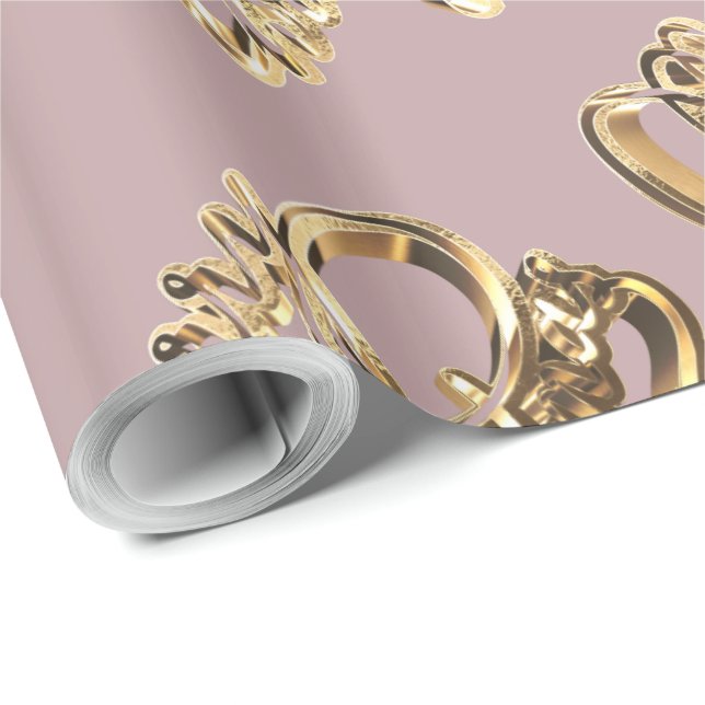 Papel De Presente Elegante Faux Rosa Gold Foil Script Chic Christmas (Ponta do rolo)