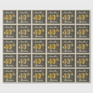 Papel De Presente Elegante, Faux Wood, Faux Dourada aniversário de 