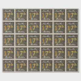 Papel De Presente Elegante, Faux Wood, Faux Dourado 17º Aniversário 