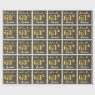 Papel De Presente Elegante, Faux Wood, Faux Dourado 60º Aniversário