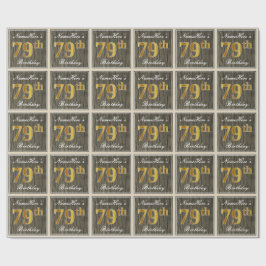 Papel De Presente Elegante, Faux Wood, Faux Dourado 79º Aniversário 