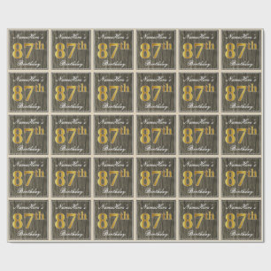 Papel De Presente Elegante, Faux Wood, Faux Dourado 87.º Aniversário