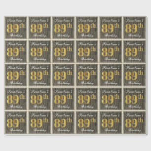 Papel De Presente Elegante, Faux Wood, Faux Dourado 89º Aniversário 