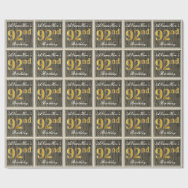 Papel De Presente Elegante, Faux Wood, Faux Dourado 92º Aniversário