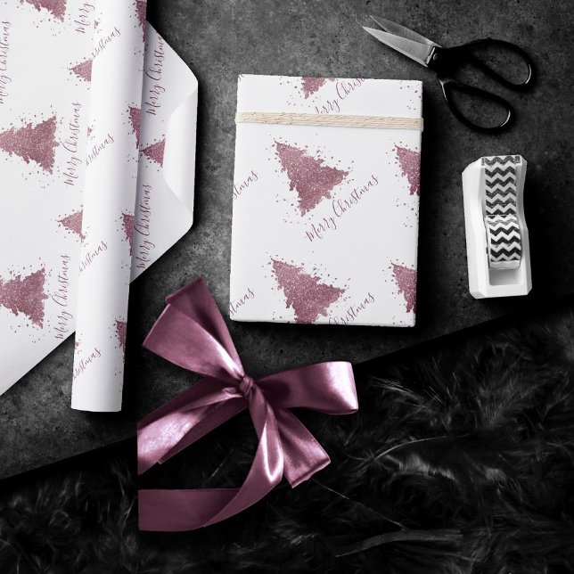Papel De Presente Elegante Feliz Natal | Árvore rosa-mave poeirenta (Criador carregado)