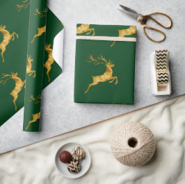 Papel De Presente Elegante Feliz Natal Dourado Reindeer xmas festivo