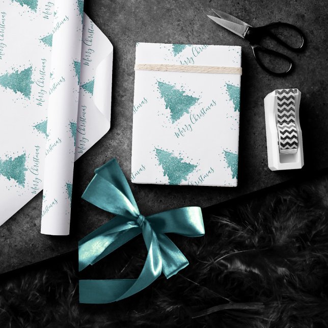 Papel De Presente Elegante Feliz Natal | Luxe Aqua Mint Splatter (Criador carregado)