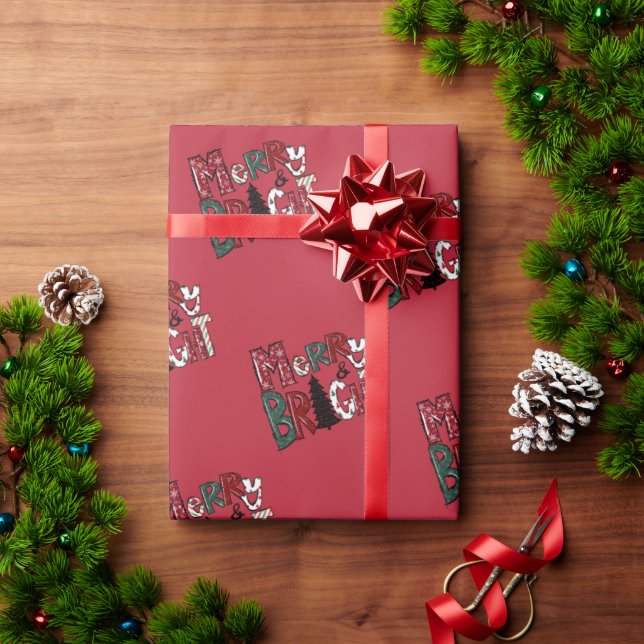 Papel De Presente Elegante Férias Alegre & Brilhante (Presente de Natal)