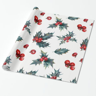 Papel De Presente Elegante Férias do Azevinho Natalino Rústico