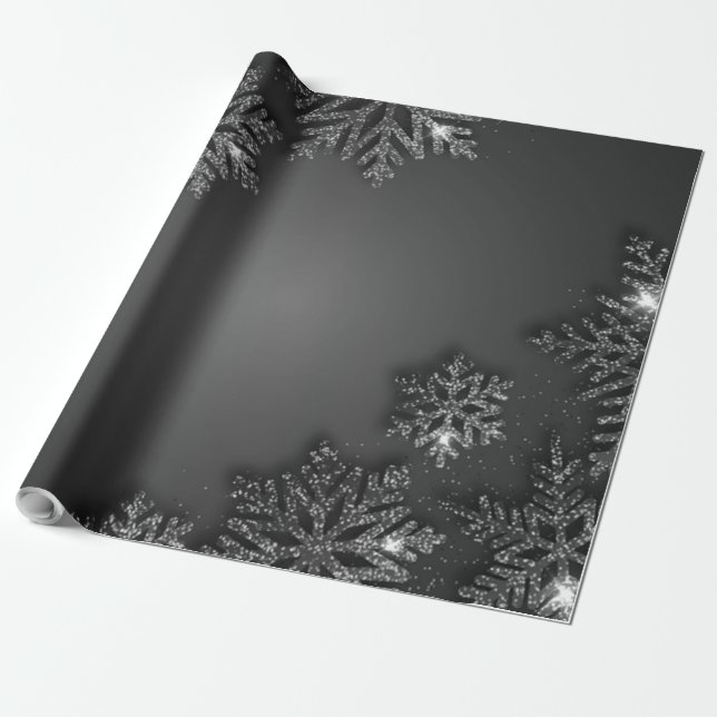 Papel De Presente Elegante Festa da Neve Prateada (Desenrolado)