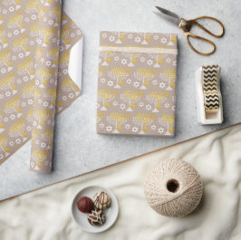 Papel De Presente Elegante Festa de Hanukkah Dourado