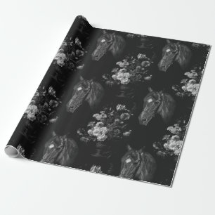 Papel De Presente Elegante Flor de Cavalo Vintage Preto Escuro