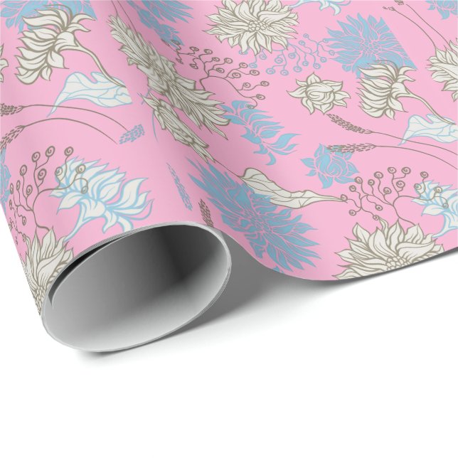 Papel De Presente Elegante Flor Silvestre Rosa Chic (Ponta do rolo)