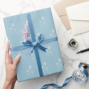 Papel De Presente Elegante Flor Simples em Azul Poeirento