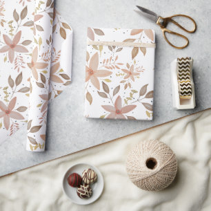 Papel De Presente Elegante Floral Aquarela Bege Terracota