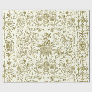 Papel De Presente Elegante Floral Barroco Dourado Bege 