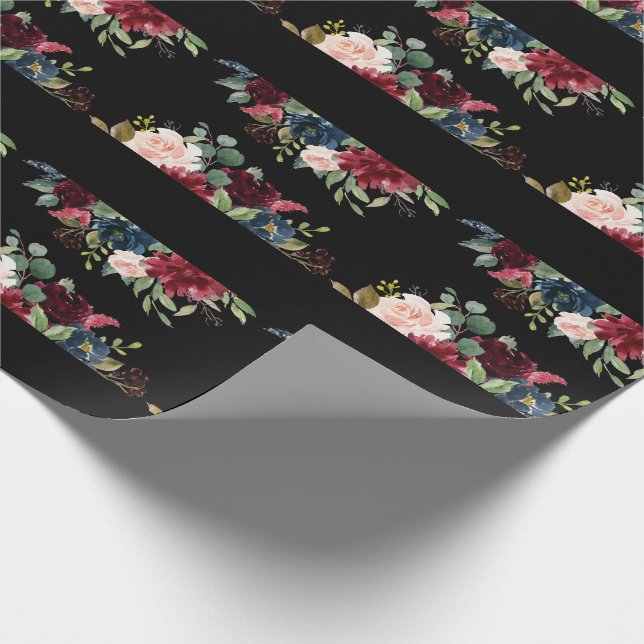 Papel De Presente Elegante Floral Borgonha Bonito Aquarela (Ponta)