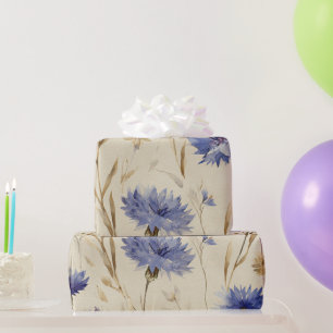 Papel De Presente Elegante Floral Botânica Vintage Milho Azul